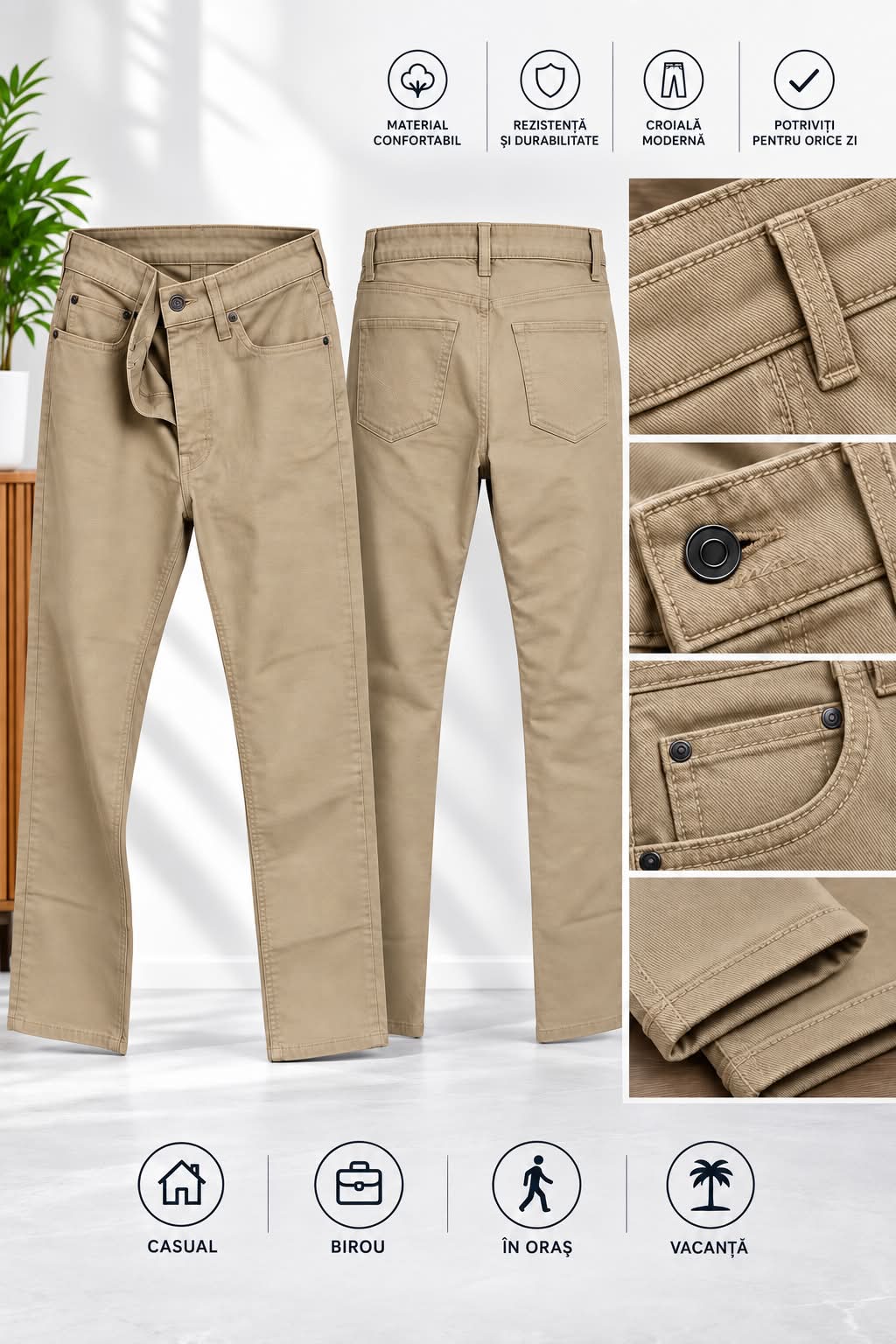 Blugi Barbati Casual, Amazon essentials, bej