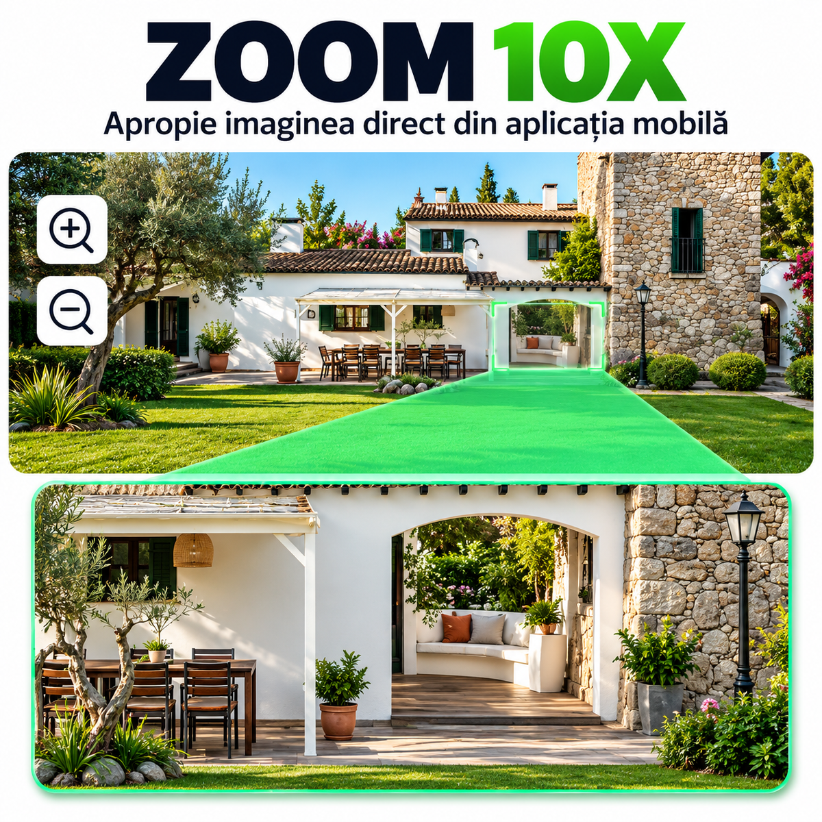 Cameră de Supraveghere 4G cu Panou Solar, 4MP, Zoom 10X, Vedere Nocturnă Color și Control la 360°