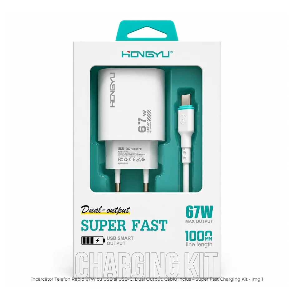 Încărcător Telefon Rapid 67W cu Cablu Lightning 1000 mm – Încărcare Rapidă și Sigură