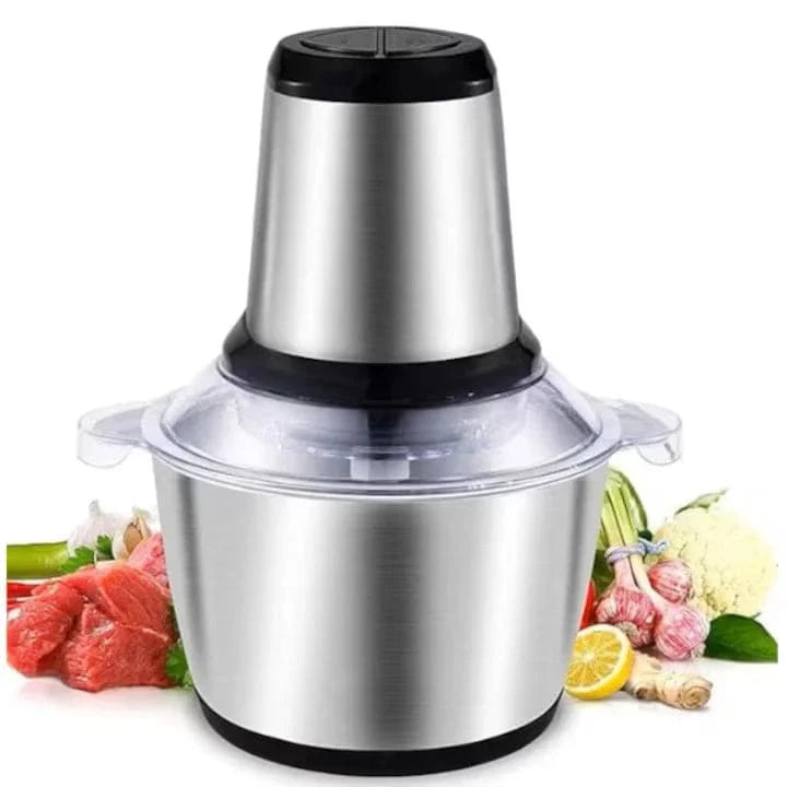 Tocator electric 2L pentru carne si legume, 4 lame din otel inoxidabil de inalta calitate, Recipient din Inox, Argintiu