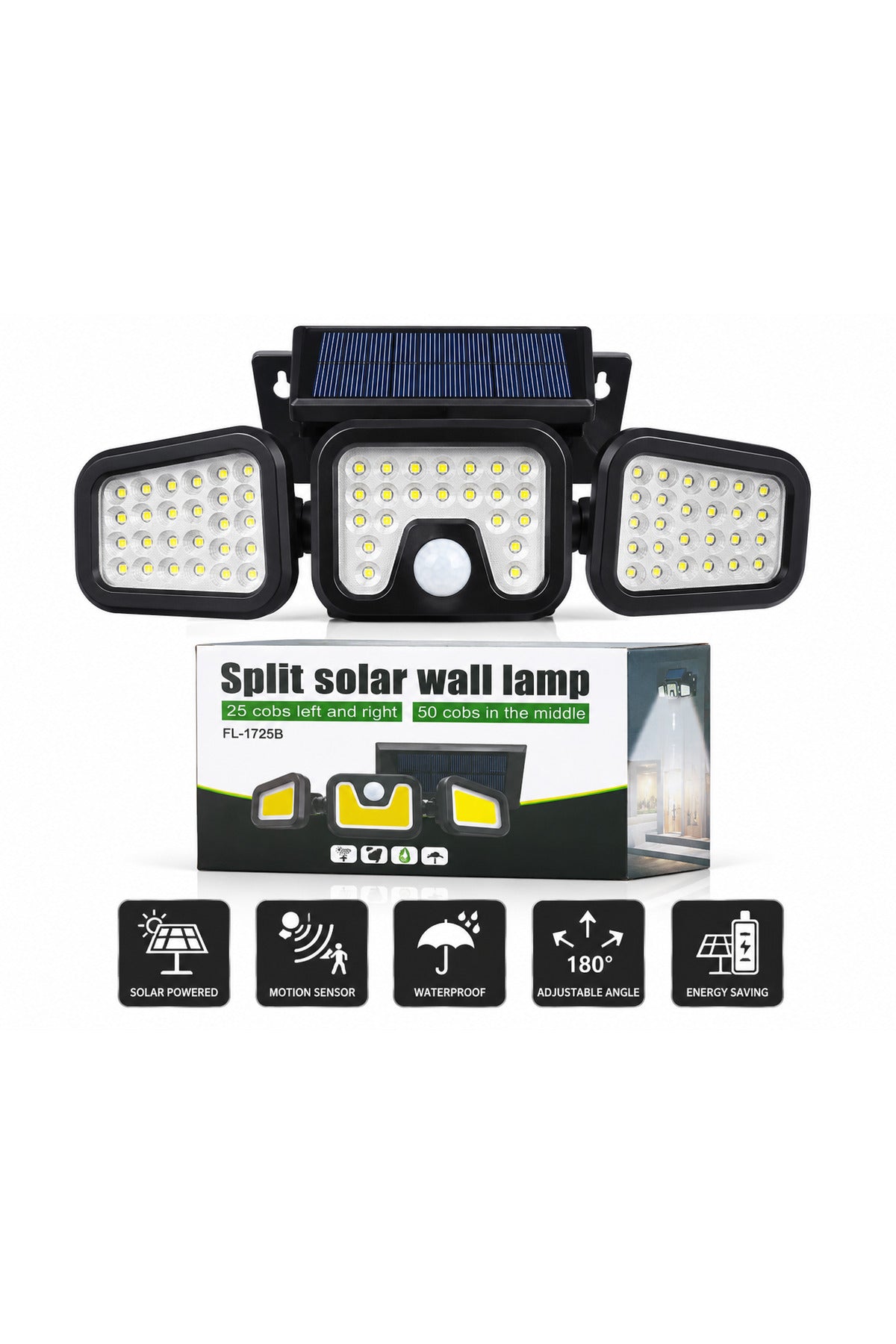 Lampă Solară, 2 buc De Perete Cu 3 Capete Led Și Senzor De Mișcare