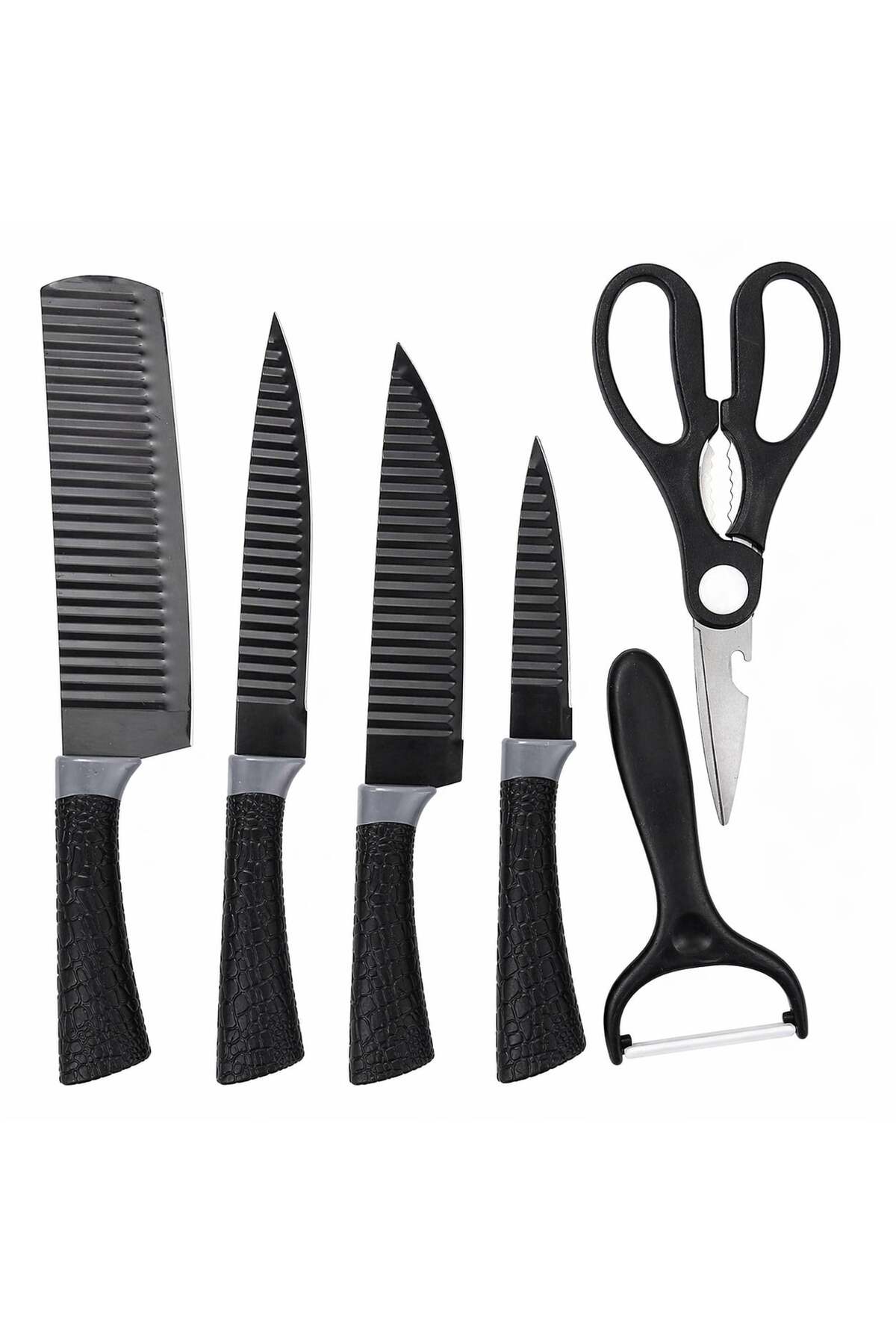Set cutite bucatarie 6 piese cu foarfeca si curatator, 28x9 cm