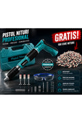 Kit Pistol De Nituri cu 50 nituri cadou Pentru Fixare Cuie In Perete, Tavan, Podea, Lemn, Pneumatic, Manual, Ochelari Protectie, Trusa Depozitare Si Transport, Calibru 7.3 cm, Albastru