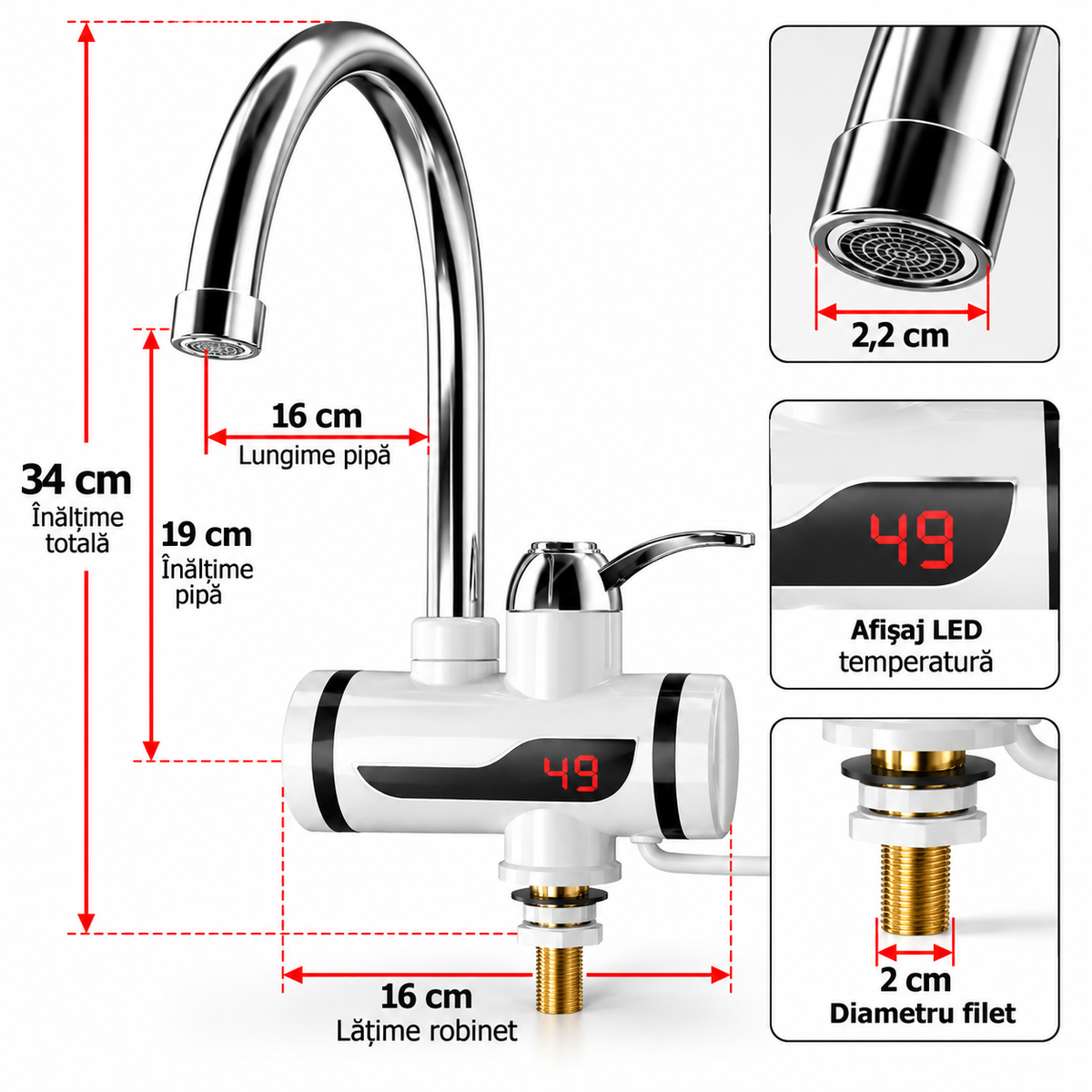 Robinet Electric Instant cu Încălzire Rapidă 3500W și Afișaj LCD – Apă Caldă la Cerere
