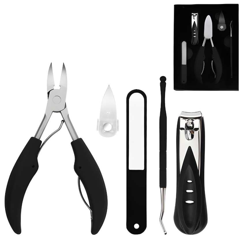 Set pedichiura profesionala, 6 in 1, negru, inox