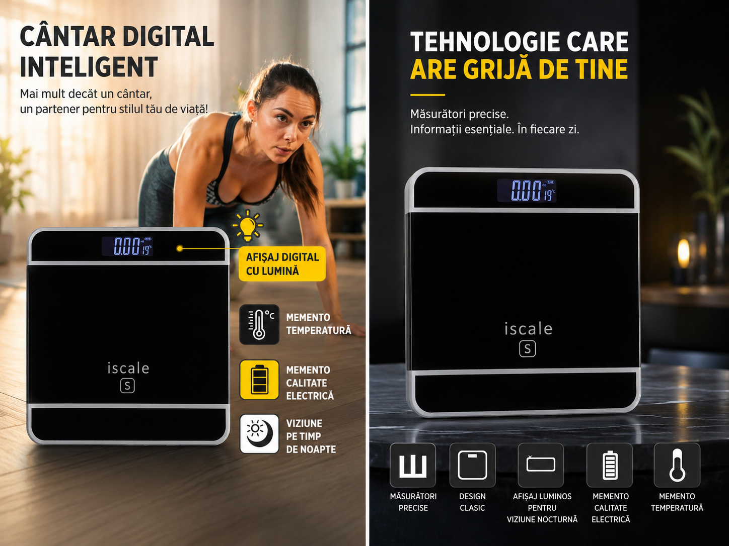 Cantar electronic, iScale, afisaj digital, sticla si plastic