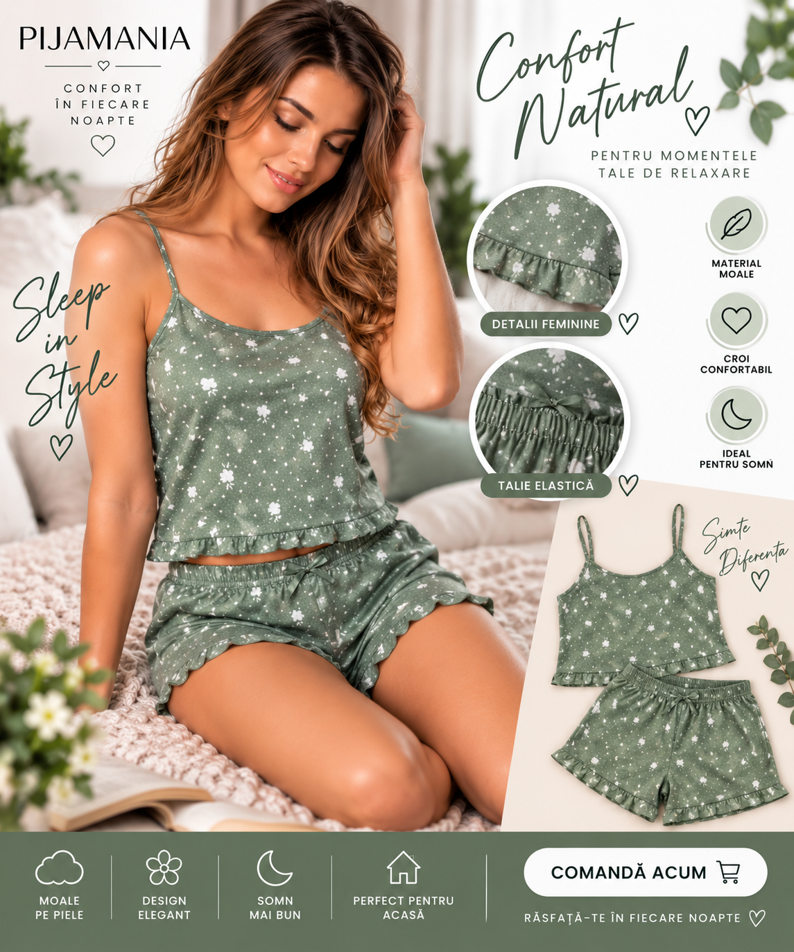 Pijamale dama satin, cu pantaloni scurti, material placut