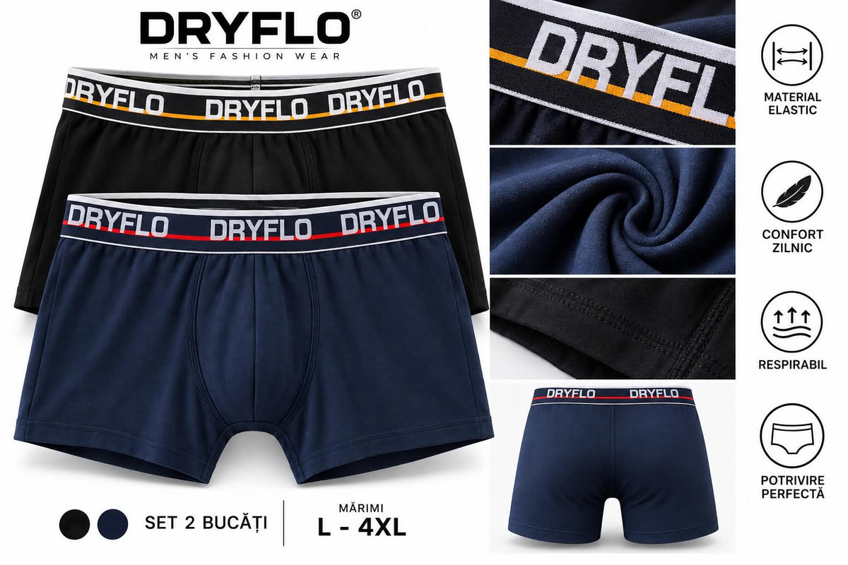 Boxeri Bărbați DRYFLO – Set 2 Bucăți, Material Elastic, Respirabil și Confort Premium