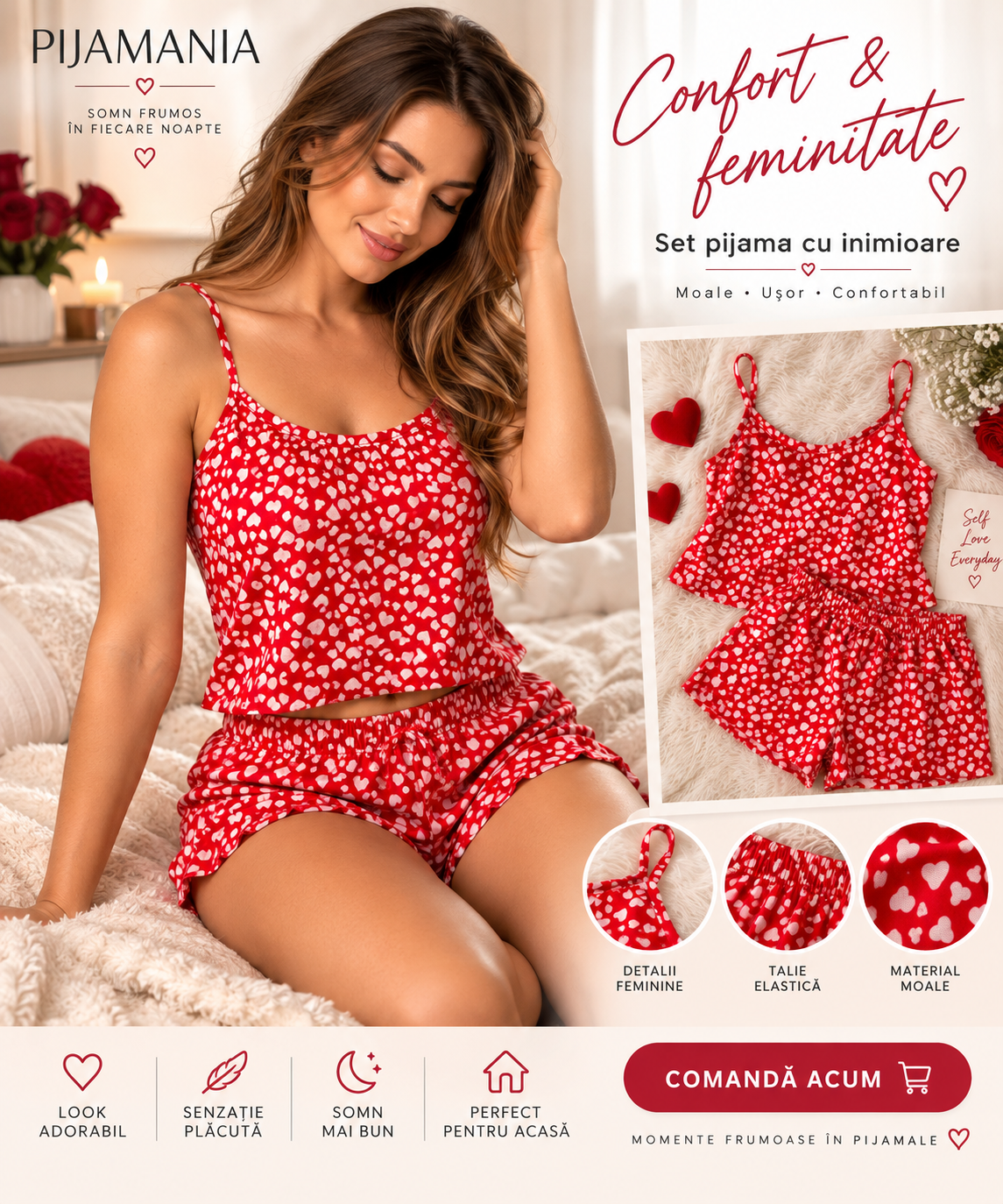 Pijamale dama satin, cu pantaloni scurti, material placut
