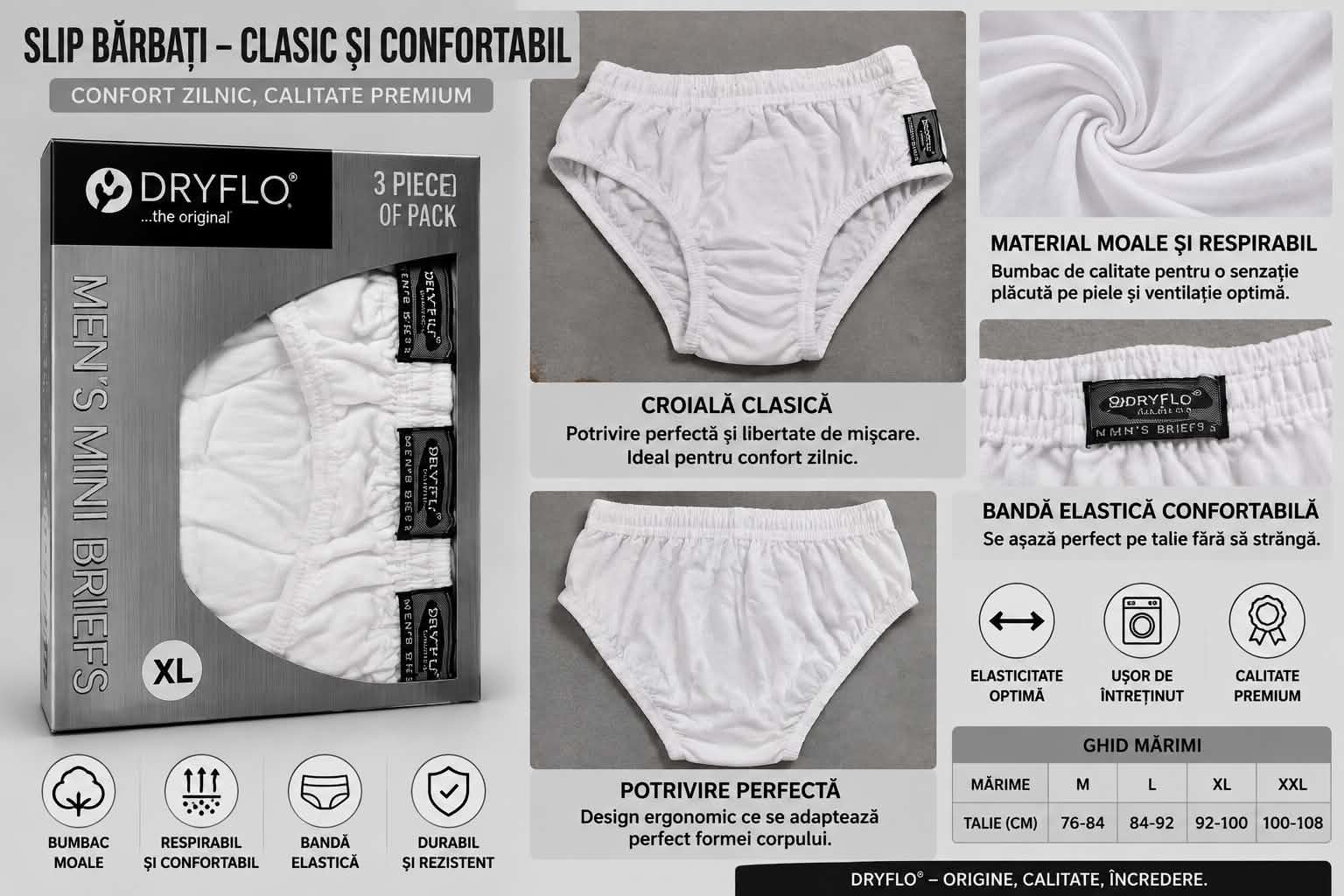 Lenjerie intima barbati, drylflo, 3 buc, albi