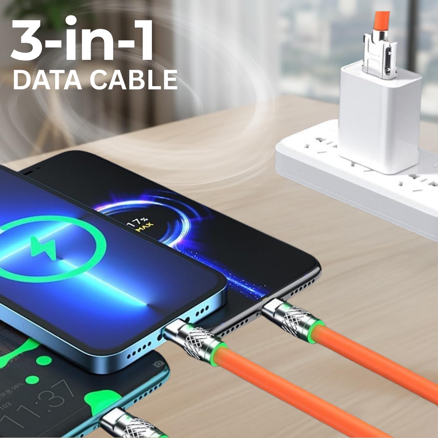 Cablu Magnetic 3 în 1 USB-A la USB-C, Lightning și Micro USB – Încărcare Rapidă, Transfer Date, Conectori Magnetici, LED Indicator