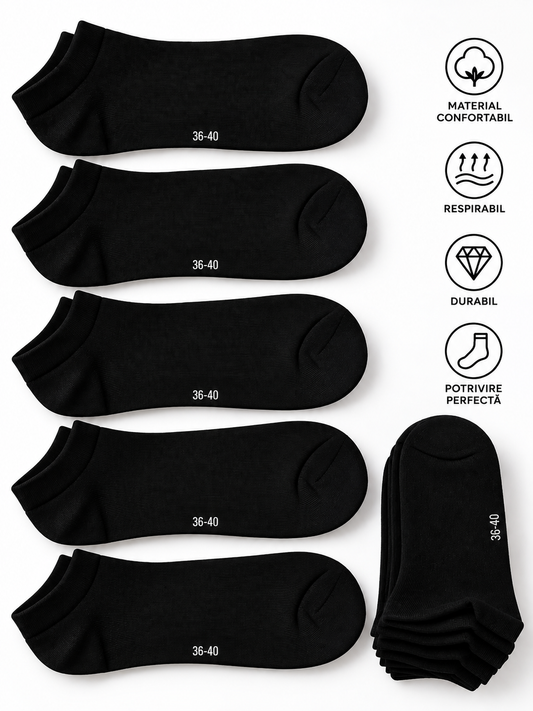 Sosete scurte unisex, 5 perechi, negrii, marimea 36-40