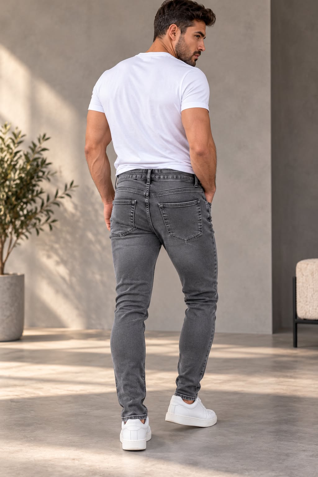 Blugi Bărbați Skinny Gri – Jeans Slim Fit Modern