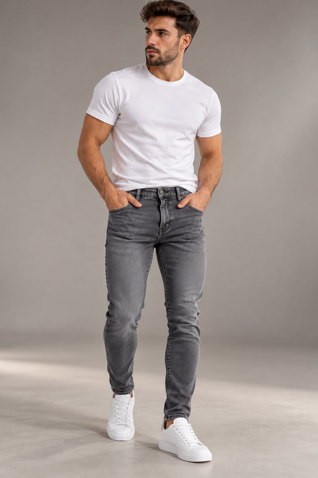 Blugi Bărbați Skinny Gri – Jeans Slim Fit Modern