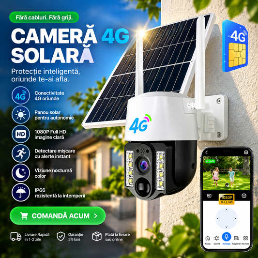Camera de Supraveghere Solară 4G – Protecție 24/7